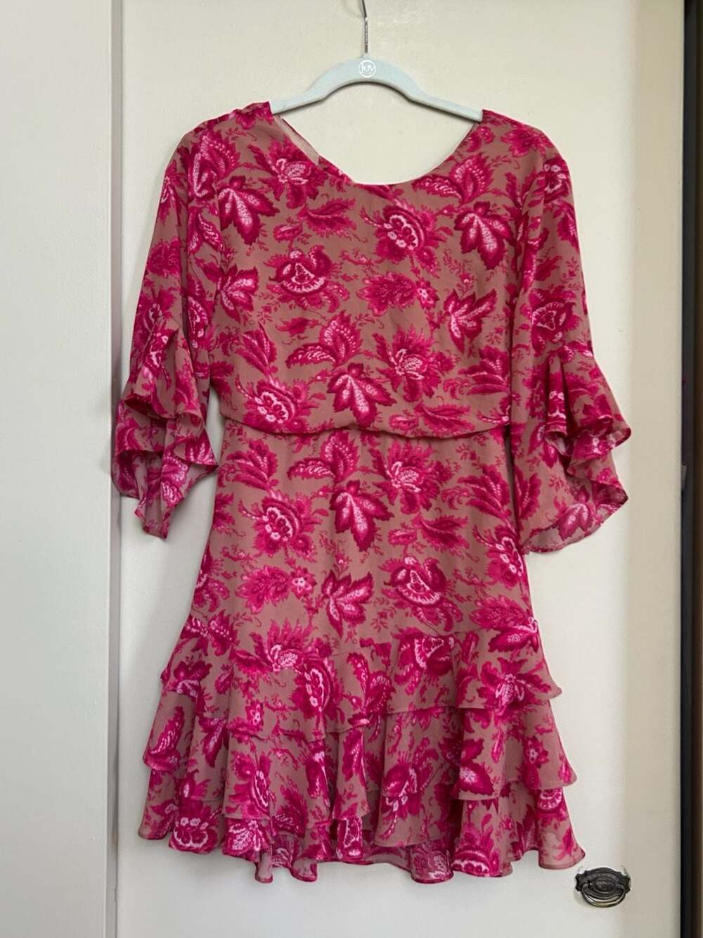 Sundae Muse Christy Pink Floral Backless Ruffle Mini Dress Size 10